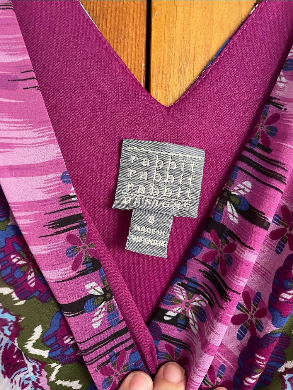 Rabbit Rabbit Rabbit Purple Patterned Asymmetrical V-Neck Dress - Picture 3 of 4